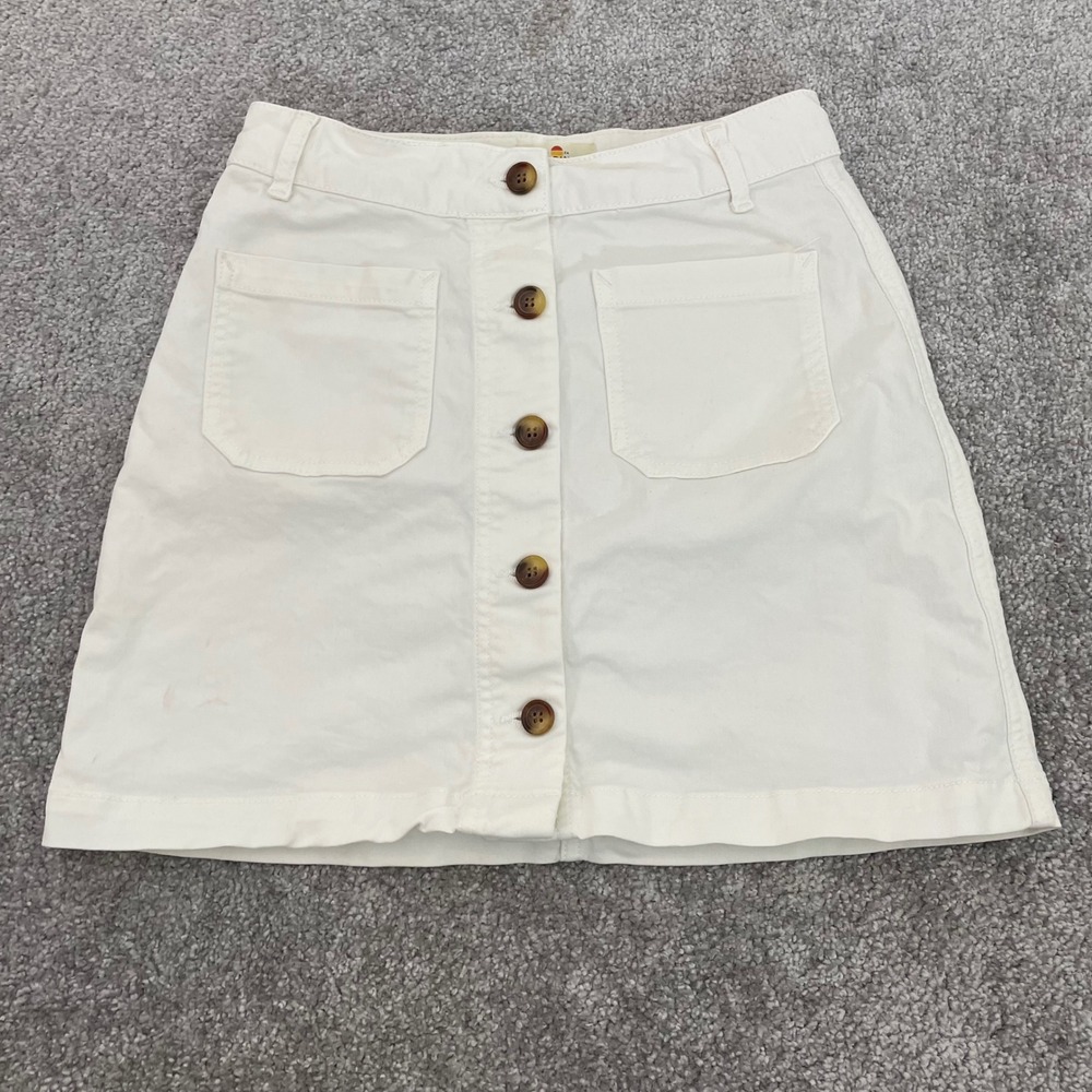 Marine Layer Skirt Womens 4 Mini A Line Button White Cotton